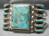Amazing Vintage Native American Navajo Squared Turquoise Sterling Silver Bracelet Old-Nativo Arts