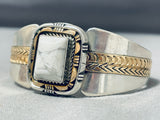 Important Vintage Native American Navajo White Buffalo Turquoise Gold Sterling Silver Bracelet-Nativo Arts