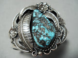 Detailed Rare Turquoise Vintage Native American Navajo Sterling Silver Bracelet Old-Nativo Arts