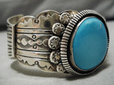 Detailed!! Vintage Native American Navajo Hand Tooled Sterling Silver Turquoise Dome Bracelet-Nativo Arts