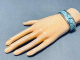 Stunning Vintage Native American Navajo Blue Diamond Turquoise Sterling Silver Bracelet Signed-Nativo Arts