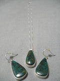Beautiful Vintage Native American Navajo Tears Green Turquoise Sterling Silver Necklace-Nativo Arts