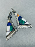 One Of The Best Vintage Native American Navajo Turquoise Inlay Sterling Silver Earrings-Nativo Arts