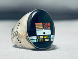 Fascinating Native American Navajo Inlay Onyx Opal Turquoise Sterling Silver Ring-Nativo Arts