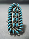 Slanted Turquoise Vintage Zuni Native American Sterling Silver Ring!-Nativo Arts