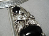 Best Biggest Vintage Native American Navajo Onyx Sterling Silver Leaf Necklace Huge!-Nativo Arts