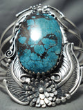 One Of The Biggest Vintage Native American Navajo Spiderweb Turquoise Sterling Silver Bracelet-Nativo Arts