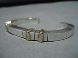 Native American Heavy And Thick!! Vintage Sterling Silver 14k Gold Bracelet Cuff-Nativo Arts