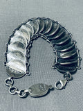 Native American Very Rare Silver Coin Turquoise Inlay Sterling Silver Link Bracelet-Nativo Arts