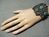 One Of Biggest Best Vintage Native American Navajo Kachina Turquoise Sterling Silver Bracelet-Nativo Arts