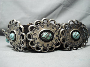626 Gram Vintage #8 Turquoise Heavy Native American Navajo Sterling Silver Concho Belt Old-Nativo Arts