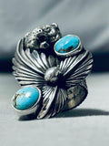 Fantastic San Felipe Signed Kingman Turquoise Sterling Silver Bear Ring-Nativo Arts