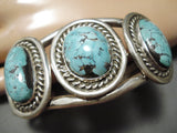 Domed Rare #8 Turquoise Vintage Native American Navajo Sterling Silver Bracelet-Nativo Arts
