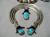 Signed Vintage Native American Navajo Turquoise Sterling Silver Squash Blossom Necklace-Nativo Arts