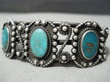 Early 1900's Vintage Native American Navajo Blue Gem Turquoise Sterling Silver Bracelet Old-Nativo Arts