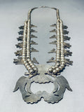 Authentic Vintage Native American Zuni Turquoise Sterling Silver Inlay Squash Blossom Necklace-Nativo Arts