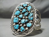 Very Rare Huge Vintage Native American Navajo Old Morenci Turquoise Sterling Silver Bracelet Old-Nativo Arts