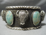 Huge Heavy Buffalo Green Turquoise Native American Sterling Silver Bracelet-Nativo Arts