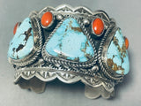 171 Grams Mens Powerful Native American Navajo Turquoise Coral Sterling Silver Bracelet-Nativo Arts