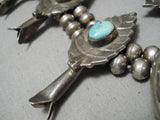 Authentic Vintage Native American Navajo Turquoise Sterling Silver Leaf Squash Blossom Necklace-Nativo Arts