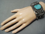 Heavy Silver Slag Sterling Turquoise Vintage Native American Navajo Bracelet Old-Nativo Arts