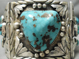 One Of Biggest Best Vintage Native American Navajo Turquoise Sterling Silver Link Bracelet-Nativo Arts