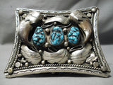 Huge Heavy 100 Gram Vintage Native American Navajo Turquoise Sterling Silver Buckle Old-Nativo Arts