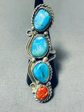 4 Story Tall Vintage Native American Navajo Turquoise Sterling Silver Leaf Ring-Nativo Arts