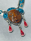 Most Detailed Hand Carved Vintage Turquoise Sterling Silver Necklace-Nativo Arts
