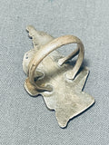 Superb Vintage Native American Zuni Inlay Mother Of Pearl Quail Sterling Silver Ring-Nativo Arts