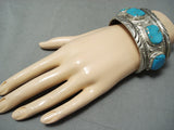 Thicker Vintage Native American Navajo Turquoise Sterling Silver Heavy Bracelet-Nativo Arts