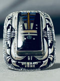 Clay Tom Intricate Inlay Native American Navajo Kachina Maiden Sterling Silver Ring-Nativo Arts