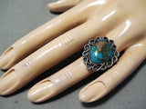 Beautiful Vintage Native American Navajo Turquoise Mountain Turquoise Sterling Silver Ring-Nativo Arts