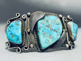 Museum Vintage Native American Navajo Morenci Turquoise Sterling Silver Leaf Bracelet-Nativo Arts