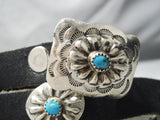 Superb Vintage Native American Navajo Hand Wrought Sterling Silver Turquoise Concho Belt-Nativo Arts