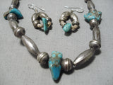 Impressive Vintage Native American Navajo Turquoise Sterling Silver Necklace & Earring Set Old-Nativo Arts