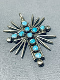 Coral And Turquoise Cross Vintage Native American Navajo Sterling Silver Pendant-Nativo Arts