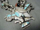 Native American Women's Vintage Navajo Inlay Turquoise Sterling Silver Squash Blossom Necklace-Nativo Arts