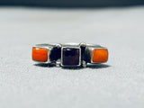 Fantastic Native American Navajo Coral & Garnet Sterling Silver Ring-Nativo Arts