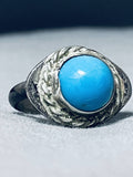 Beautiful Vintage Native American Navajo Deep Blue Turquoise Sterling Silver Ring-Nativo Arts