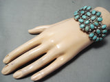 Huge Vintage Native American Navajo Domed Turquoise Sterling Silver Cluster Bracelet-Nativo Arts