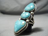 Vivid Native American Navajo Carico Lake Turquoise Sterling Silver Heavy Ring-Nativo Arts
