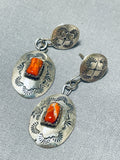 Incredible Vintage Native American Navajo Coarl Sterling Silver Earrings-Nativo Arts