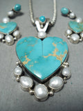 Stunning Vintage Native American Navajo Royston Turquoise Sterling Silver Necklace & Earring Set-Nativo Arts