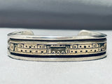 Heavy 14k Gold Vintage Native American Navajo Sterling Silver Bracelet Cuff-Nativo Arts