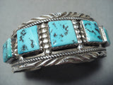 Magnificent Signed Vintage Native American Navajo Turquoise Sterling Silver Bracelet Old-Nativo Arts