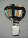 Museum Vintage Native American Navajo Turquoise Coral Sterling Silver Air Balloon Pendant Pin-Nativo Arts