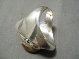 Heavy Huge Navajo Amber Sterling Silver Native American Ring Wow-Nativo Arts