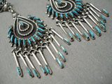 Incredible Vintage Zuni Native American Turquoise Sterling Silver Earrings-Nativo Arts