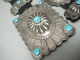 Hand Tooled Authentic Vintage Native American Navajo Turquoise Sterling Silver Concho Belt-Nativo Arts